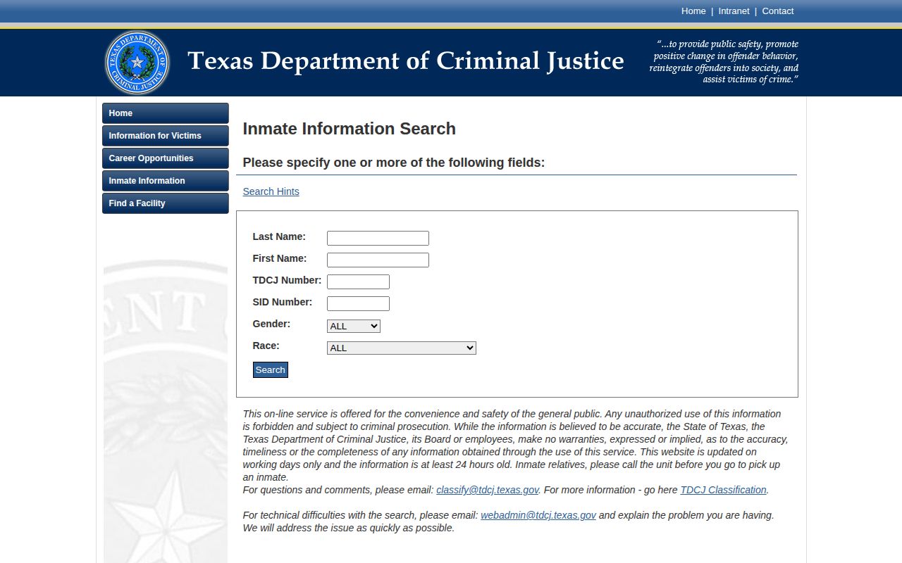 Jeff Davis County inmate release date fields in TDCJ results