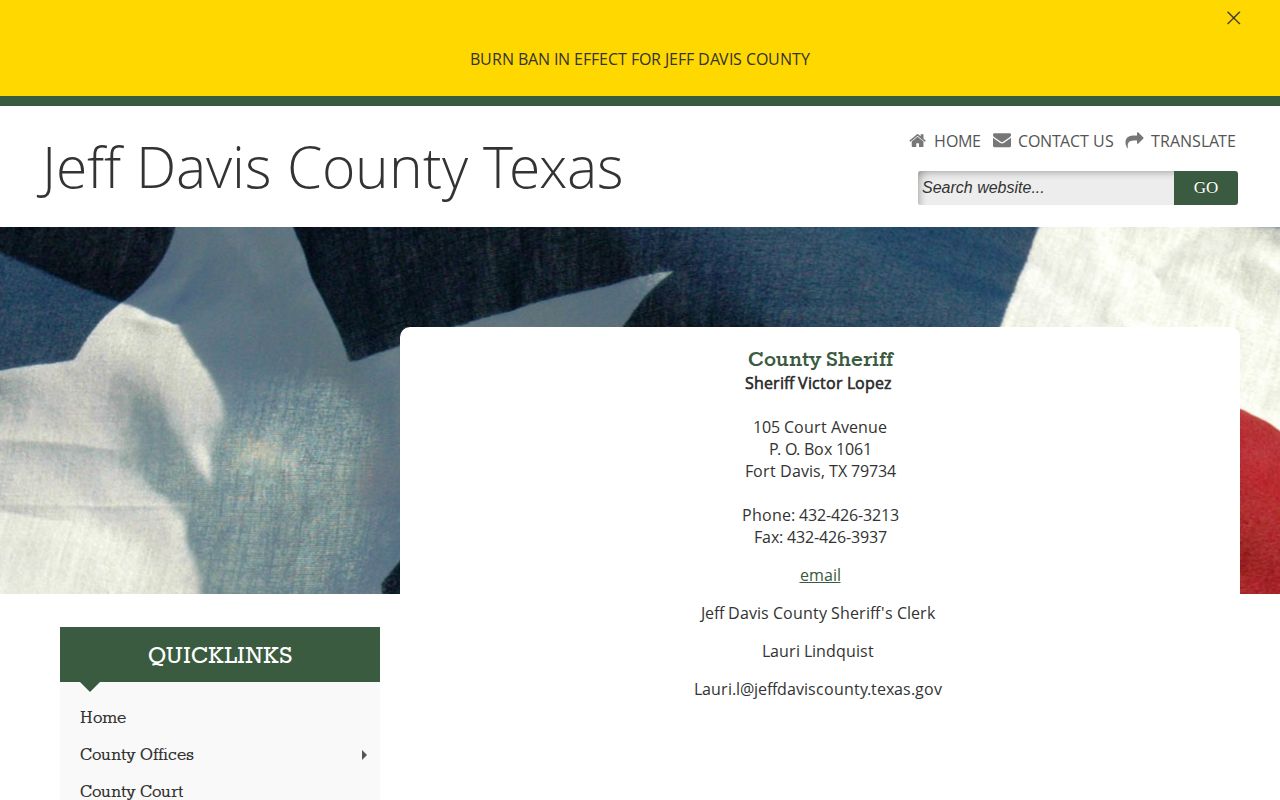 Jeff Davis County Sheriff release record contact and legacy notification link