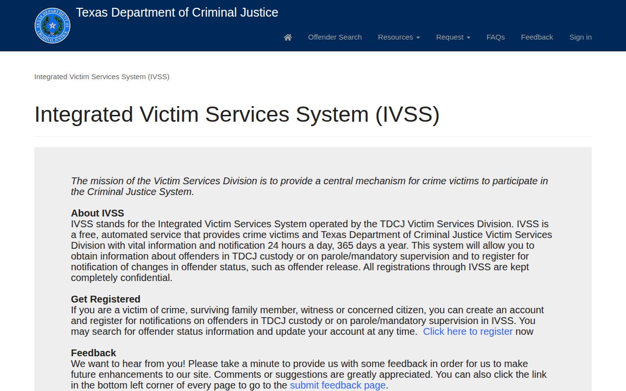 Jeff Davis County state prison parole release notification through IVSS
